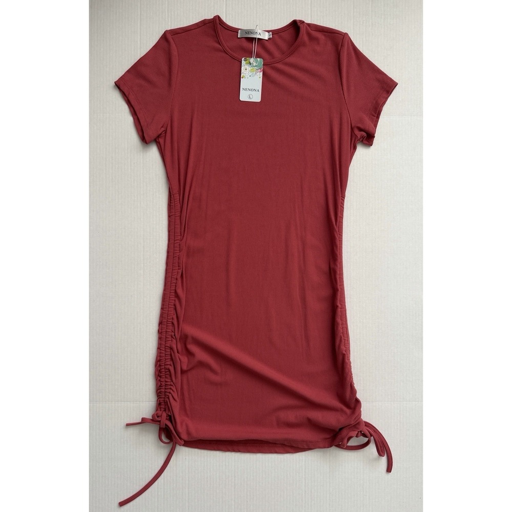 NENONA NWT Terracotta Rose Ruched Rib Knit Bodycon Dress Large